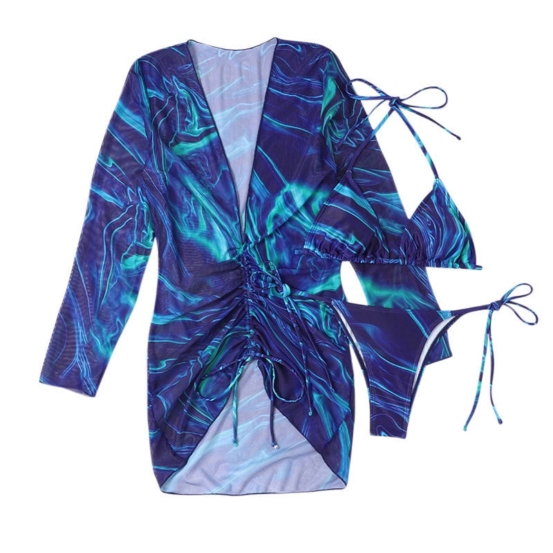 Women Halter Long Sleeve Two Piece Swimsuit Women Printed Sexy Three Piece Bikini Swimsuit Summer Bella Mia